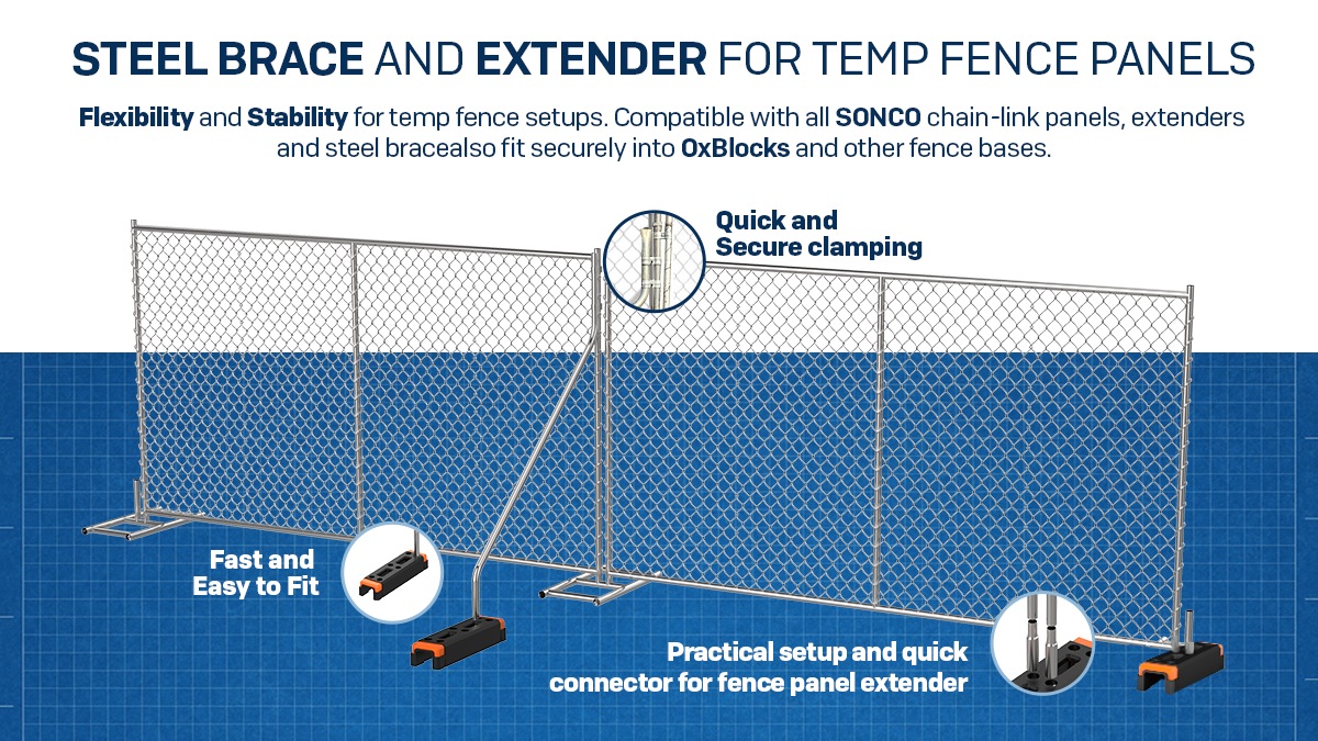 steel brace and extender for temp fence panel